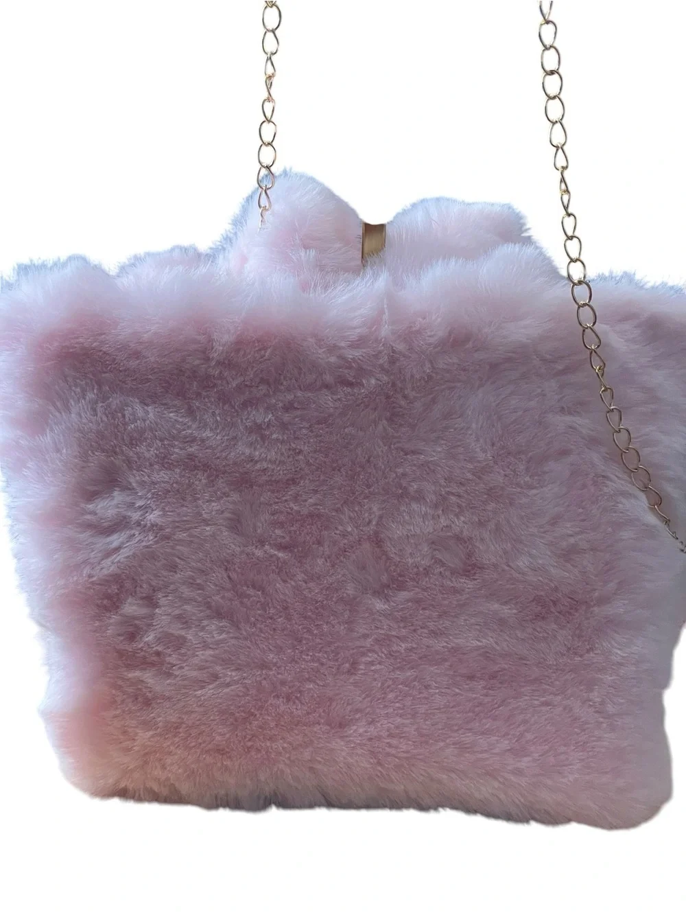 NWT Danbar Global Pink Faux Fur Plush Bunny Crossbody Bag Gold Chain